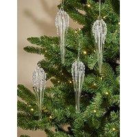 Festive Pack Of 4 Silver/Clear Glass Icicle Christmas Tree Decorations - 20 & Cm