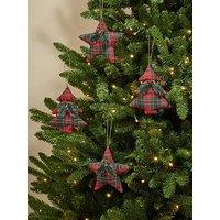 Festive Pack Of 4 Tartan Christmas & Star And Tree Baubles