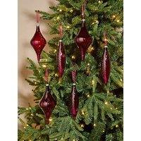 Festive Pack Of 6 Burgundy Glass Christmas Tree Baubles