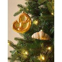 Festive Pack Of 2 Pastry Christmas Tree Baubles - Croissant & Pretzel