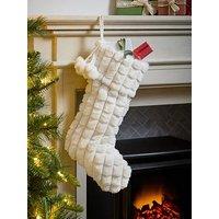 Festive White Faux Fur Christmas & Stocking With Pompoms - 46 & Cm