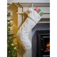 Festive White Faux Fur Christmas Stocking & With Pom Poms - 56 & Cm