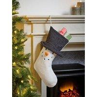 Festive Snowman Christmas Stocking With Black Top Hat - 46 & Cm
