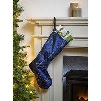 Festive Dark Navy Christmas Stocking With Gold Starburst Pattern - 55Cm