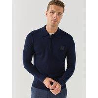 Belstaff Mens Coldon Zip Neck Merino Polo Shirt - Navy