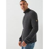 Belstaff Wesport Cable Quarter Zip Knitted Jumper - Dark Grey