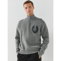 Belstaff Mens Competition Heavyweight 1/4 Zip Graphic Jumper - Grey