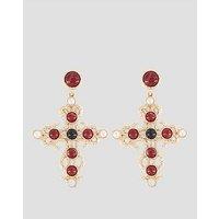 The Very Collection Large Tone Cross Earrings With Stones & Pearls - Gold