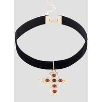 The Very Collection Large Tone Cross Velvet Choker - Gold