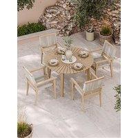 Royalcraft Roma Round Sunray Table With 4 Roma Rope Stacking Chairs