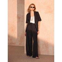 Mint Velvet Linen Pleat Leg Trouser - Black