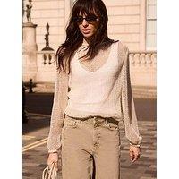 Mint Velvet Neutral Balloon Sequin Top - Cream