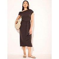 Mint Velvet Choc Cupro Tie Midi Dress - Brown
