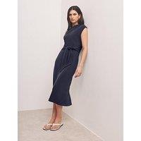Mint Velvet Navy Cupro Tie Midi Dress - Blue