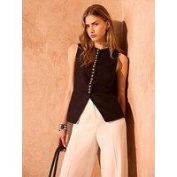 Mint Velvet Button Linen Waistcoat - Black