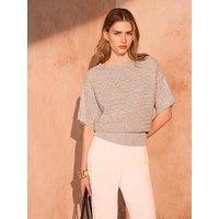 Mint Velvet Stitchy Batwing Top - Silver