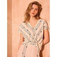 Mint Velvet Knot Stripe Print Wrap Shirt - Cream