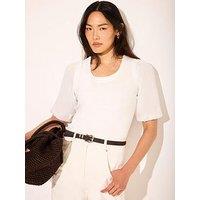 Mint Velvet Ivory Trim Woven Mix Top - White