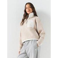 The North Face Womens Relaxed Fit Half Zip Fleece With Pockets - Beige