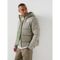 The North Face Mens Never Stop Exploring Quilted Hooded Mask Jacket - Beige
