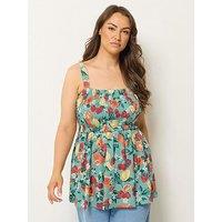 Yours Curve Shirred Vest - Green