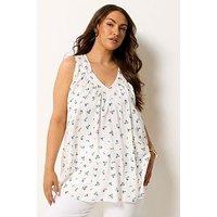 Yours Curve Ditsy Print V Neck Cami - White