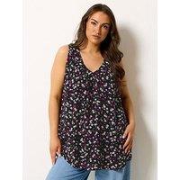 Yours Curve Daisy Print Vest Top - Black