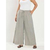 Yours Curve Textured Stripe Print Wide Leg Trousers - Regular