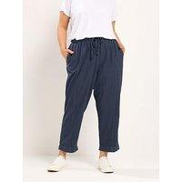 Yours Curve Cool Cotton Barrel Trouser - Blue