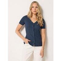Long Tall Sally Button Through T-Shirt - Blue