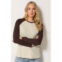 Long Tall Sally Cotton Raglan T-Shirt - Brown