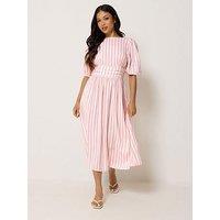 Pixiegirl Petite Stripe Short Sleeve Midi Dress - Pink