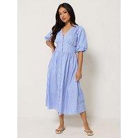 Pixiegirl Petite Stripe Short Sleeve Midi Dress - Blue