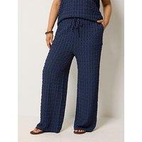 Yours Curve Bubble Textured Wide Leg Trousers 28" - Navy