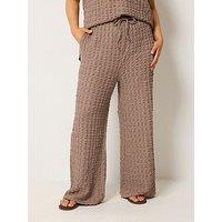 Yours Curve Bubble Textured Wide Leg Trousers 28" - Brown
