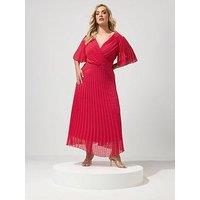 Yours Curve Metallic Pleated Wrap Dress - Red
