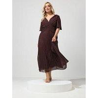 Yours Curve Metallic Pleated Wrap Dress - Brown