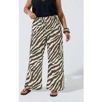 Yours Curve Zebra Print Wide Leg Trouser - Brown