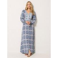 Long Tall Sally Tile Print Sleeve Button Maxi Dress - Blue