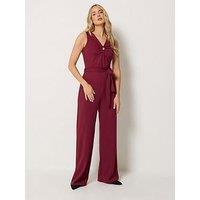 Long Tall Sally Scuba Buckle Jumpsuit - Berry Red