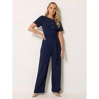 Long Tall Sally Scuba Button Jumpsuit - Blue