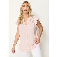 Yours Curve Lace Detail Blouse - Pink