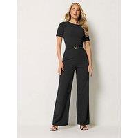 Long Tall Sally Scuba Belted Jumpsuit - Black