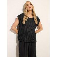 Long Tall Sally Trim Crew Neck Top - Black