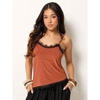 Pixiegirl Petite Lace Trim Cami Top - Rust