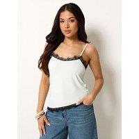 Pixiegirl Petite Lace Trim Cami Top - White