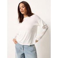 Pixiegirl Petite Lace Sleeve T Shirt - White