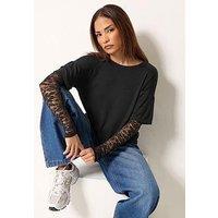 Pixiegirl Petite Lace Sleeve T Shirt - Black