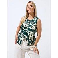 Yours Curve Palm Print Waistcoat - Green