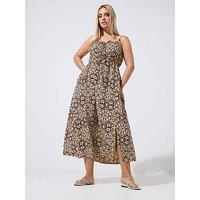 Yours Curve Abstract Animal Print Tie Strap Dress - Brown